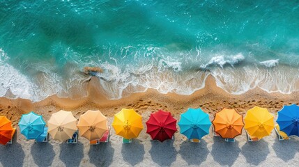 Amazing summer beach with colorful umbrellas.
