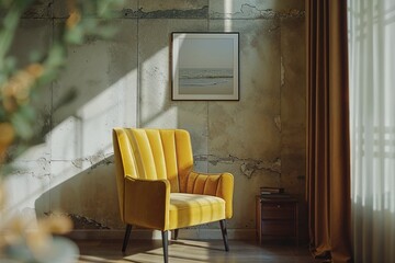 Contemporary Bedroom with Mustard Yellow Armchair and Minimal Monochromatic Decor