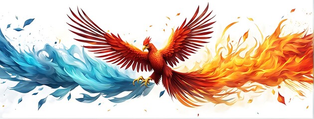 Obraz premium Phoenix bird fire fantasy firebird abstract magic 3D eagle animal. Phoenix bird fire tale character 