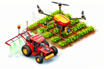 Vector illustration of drone technology in tulip fields enhances 5G farming, focusing on soil health and eco friendly transformations
