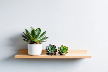 succulent plant on the shelf against empty wall mockup