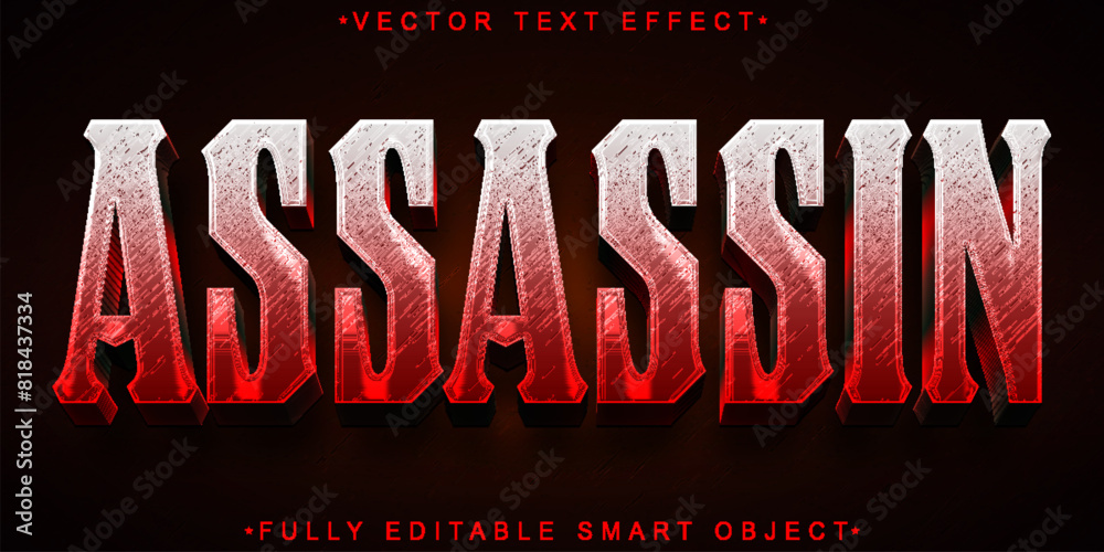 Poster red worn assassin vector fully editable smart object text effect