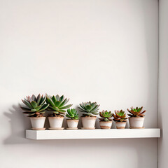 succulent plant on the shelf against empty wall mockup