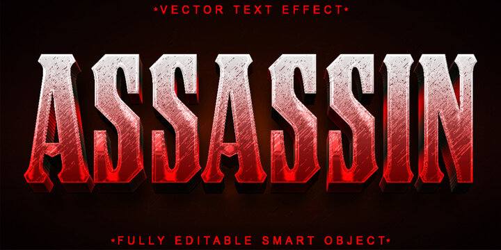 Red Worn Assassin Vector Fully Editable Smart Object Text Effect