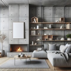Scandinavian hygge home interior design with a living room, grey or light grey sofa with table, ai_generated