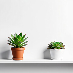 Fototapeta premium succulent plant on the shelf against empty wall mockup