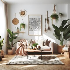 Boho minimalist home interior design of modern living room, ai_generated
