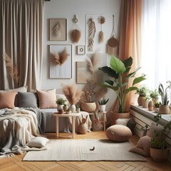 Boho minimalist home interior design of modern living room, ai_generated