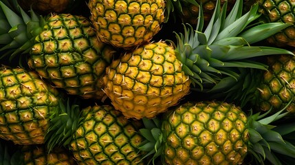 A bunch of pineapple with green leaves