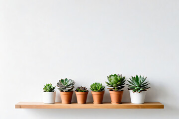 succulent plant on the shelf against empty wall mockup