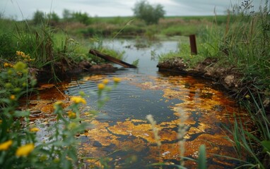 Obraz premium Illustrate the impact of toxic water sources on local populations.