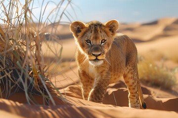 a cute lion in the desert