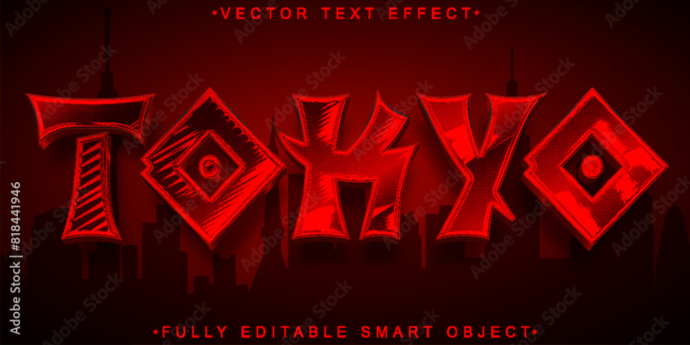 Poster shiny red tokyo vector fully editable smart object text effect
