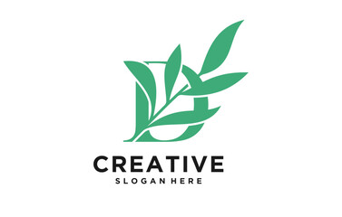 letter D combination of natural leaves logo design concept