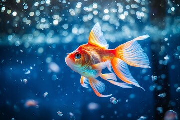 A gold and white fish swimming in a tank