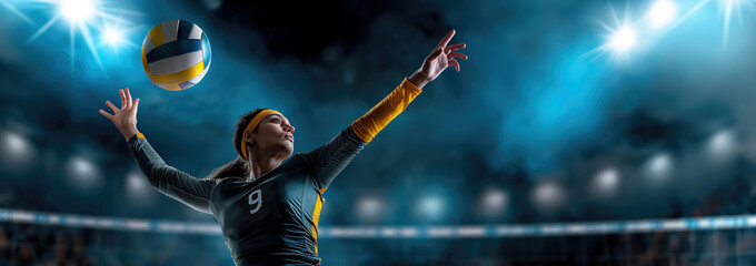Volleyball athlete serve the ball with style. - Powered by Adobe