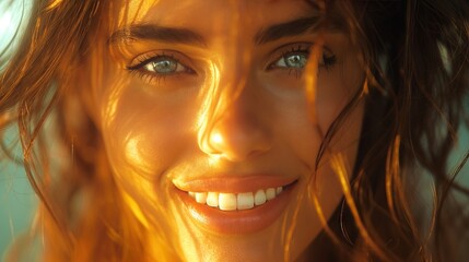 Radiant Woman Smiling in Sunlight Portrait