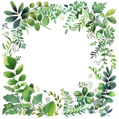 A beautiful botanical illustration of a variety of green leaves and plants.