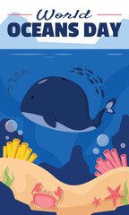 World Oceans Day poster with life under the sea