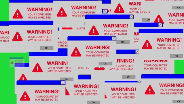 PC virus computer infected windows covering green screen background