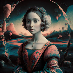 A stunning and surreal portrait of "Mona Liza" paint, art,