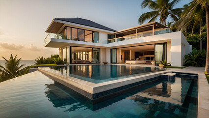 Fototapeta premium Modern pool villa at the beach