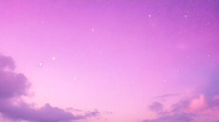 Fototapeta premium Rainbow unicorn pastel background with glitter stars. Pink fantasy sky. Holographic space with bokeh. Fairy iridescent gradient backdrop. Vector 