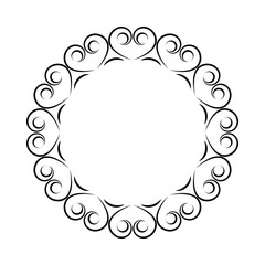 Filigree frame with heart. Circle border.