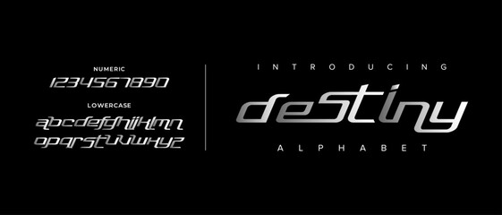 Destiny creative simple modern urban alphabet font. Digital abstract futuristic, logo, music, sport, minimal technology typography. Simple numeric vector illustration