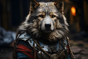 dog wearing Viking Cloth