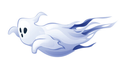 Cartoon flying ghost character. Halloween spooky mysterious ghost. Vector illustration isolated on white background