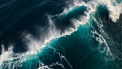 top view background photo of ocean sea water white wave splashing in the deep sea