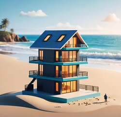 Obraz premium house on the beach, building, architecture, 3d, estate, construction, roof, real, residential