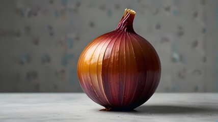 A vibrant, colorful onion with its layers peeled back, revealing a rainbow of hues against a stark white background