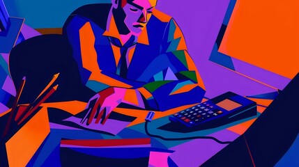 Obraz premium Financial Officer in the workplace with computers and calculators