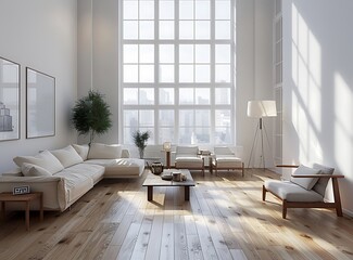 Modern living room interior with a wooden floor