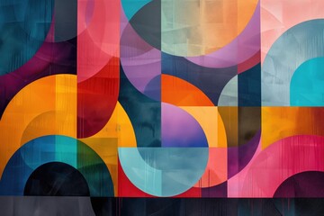 Modern Abstract Geometric Artwork, Colorful Background, Retro Fine Art Concept, Vintage Psychedelic Home Decor, Vivid Minimalist Wallpaper, Vibrant Poster Print Design, Mura Wall Digital Backdrop