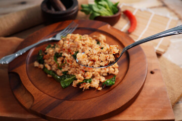 Thai food, stir-fried minced pork with basil