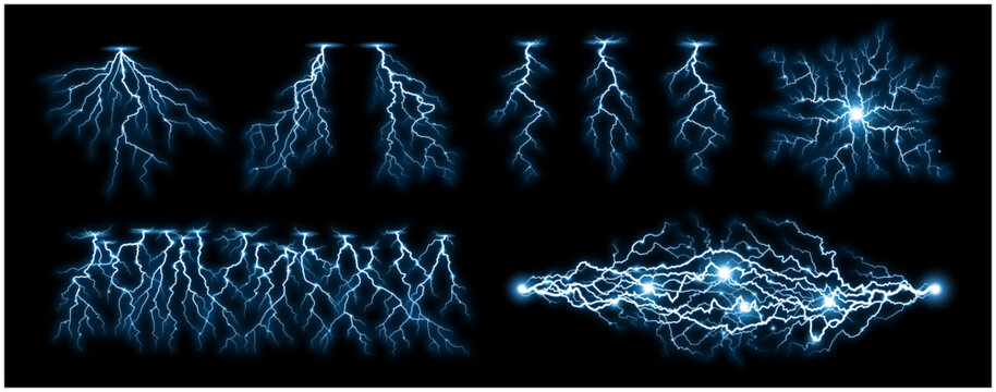 リアルな雷・稲妻のベクター素材セット