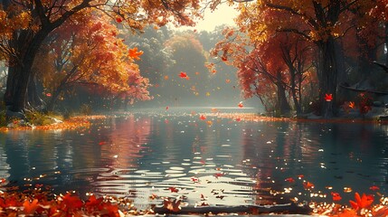 "Golden Reflections: Capturing the Beauty of Autumn Trees on Water