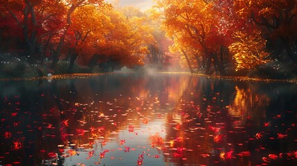 Lakeside Symphony: Nature's Performance of Autumn's Brilliance"