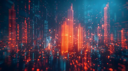 A cityscape made of glowing data points and bar graphs, symbolizing the beauty in numbers.
