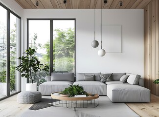 Modern living room interior with white walls