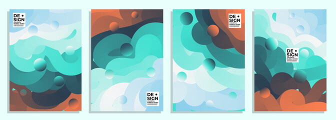 abstract ocean breeze gradient bubble worm cover poster background design set.