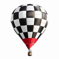 Fototapeta premium A hot air balloon with a black and white checkerboard pattern and red trim isolated on a white background.