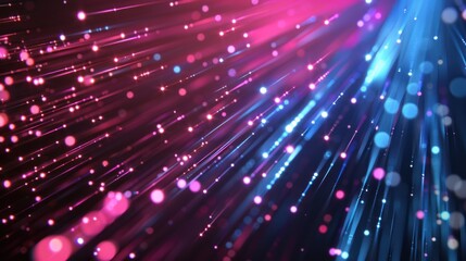 Fototapeta premium Fiber optic abstract background with burning lights, light speed technology