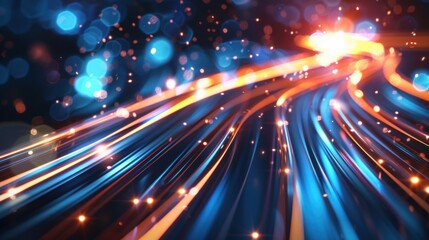 Naklejka premium futuristic background. Fiber optic light lines, speed lines, data transmission, high-speed internet