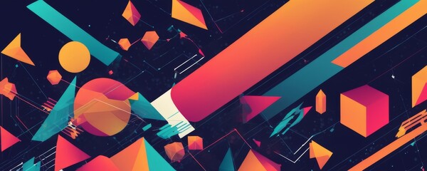 A colorful abstract image of triangles and squares
