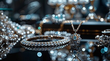 High fashion accessories displayed on a sleek, reflective black surface