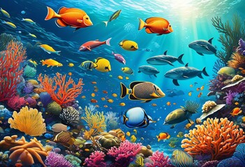vibrant underwater ecosystem ocean conservation campaigns, visuals, marine, environment, biodiversity, aquatic, habitat, protection, sea, oceanic, wildlife,